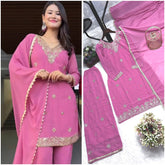 Admiring Embroidery Sequence Light Pink Color Palazzo  suit